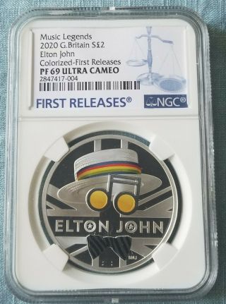 2020 Uk Music Legends Elton John 1oz Silver Proof Proof Pf69 Uc First Releases