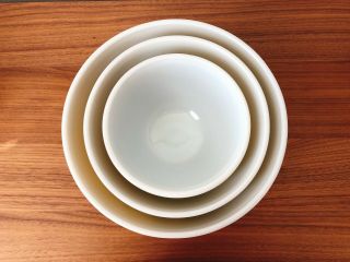 Set Of 3 Vintage Pyrex Homestead Tan Blue Mixing Bowls 401 402 403 3