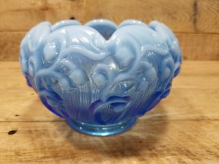 Vintage Fenton Blue White Opalescent - Lily Of The Valley - Rose Bowl Art Glass