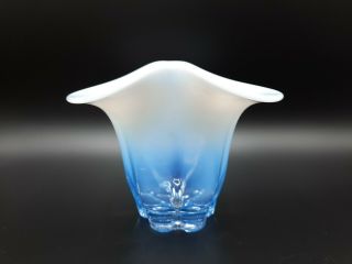 Vintage Duncan Miller Canterbury Blue Opalescent Vase Ruffled Rim