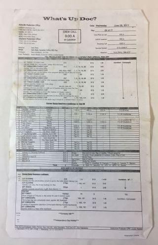2011 The Hunger Games Movie Call Sheet