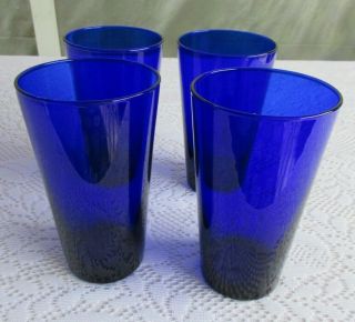 Set Of 4 Vintage Libbey Metropolitan Cobalt Blue Glass Tumblers 16oz Glasses
