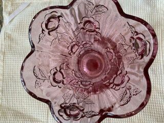 Fenton Art Glass Dusty Rose Pink - 9 " Footed Vase - Six Petal Embossed Cabbage Roses