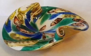 Vintage Murano Tutti Frutti Art Glass Dish Bowl Mid Century Green Blue Yellow