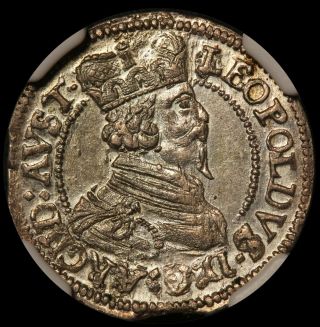 1626 - 32 Austria Tyrol Leopold V 3 Kreuzer Silver Coin - Ngc Ms 64 - Top Pop - 1