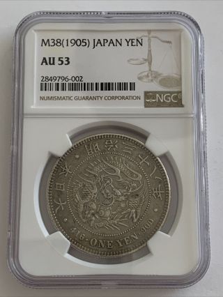 1905 Meiji Yr 38 Japan One Yen Silver Coin Ngc Au 53.  Must Have