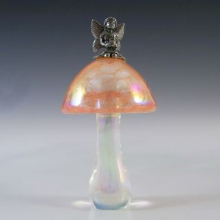 Heron Glass Pink Iridescent Mushroom & Fairy Sculpture
