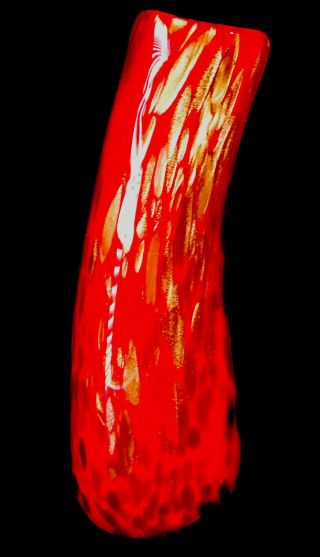 Vintage Mid Century Hand Blown Red Murano Style Art Glass Vase 11 "
