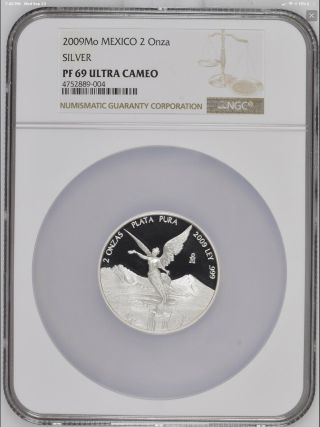 2009 - Mo Mexico Silver Libertad 2 Onza Ngc Pf - 69 Ultra Cameo Only 14 Finer
