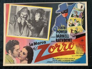 The Mark Of Zorro Tyrone Power Vintage 1940 Mexican Lobby Card Linda Darnell