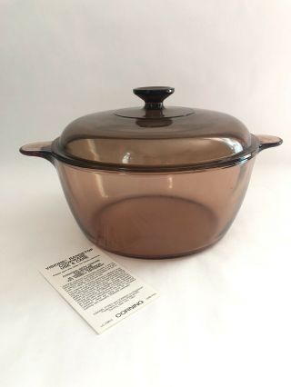 Corning Visions Amber 4.  5 L Dutch Oven Stock Pot Lid Usa Pyrex Cookware Vintage