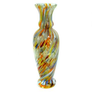 Murano Glass Vase Orange Yellow Red Blue Hand Made Millefiori 21cm High