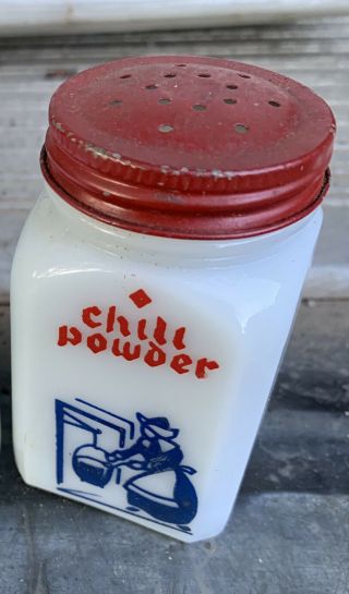 Vintage Mckee Tipp City Milk Glass Chili Powder Salt Spice Shaker Jar