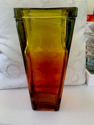 Vintage Amberina Art Glass Square Vase 11” Tall 5” Wide