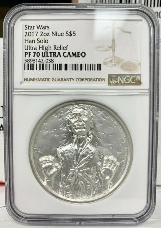2017 Niue Star Wars Han Solo Proof Uhr 2 Oz.  999 Silver Coin - Ngc Pf 70 Ucam
