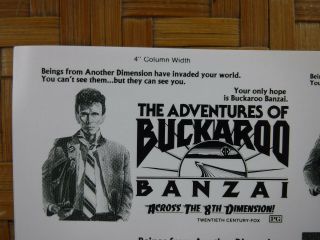 The Adventures Of Buckaroo Banzai Movie Mini Ad Sheet Vintage Advertising Poster