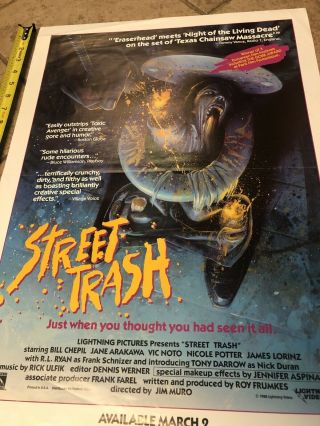 Artwork of man being taken down the toilet Street Trash video movie poster 3