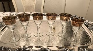 Set Of 6 Vintage Gold Trimmed Stemmed Cordial Liquer Glasses