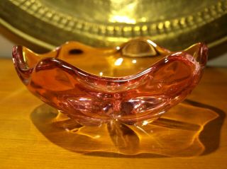 Alfredo Barbini Signed Murano Art Glass Sommerso Dish Bowl Pink Cranberry Shell
