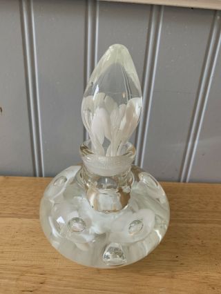 Joe St.  Clair Perfume Bottle/paperweight - Clear W/white Color With Floral Detail