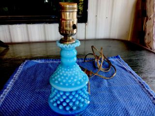Vintage Fenton Opalescent Blue Hobnail Electric Boudoir Table Lamp Gorgeous Old