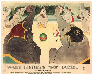 Dumbo British Lobby Card 1941 Walt Disney Classic Circus Elephants