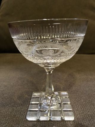 Queen Lace Etched Crystal Cut Glass 2 Stag Design 4 1/2 inch Sherbet Stemware 2