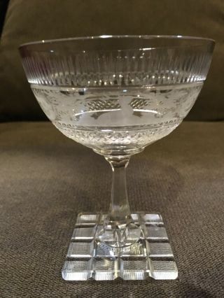 Queen Lace Etched Crystal Cut Glass 2 Stag Design 4 1/2 inch Sherbet Stemware 3