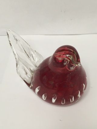 St.  Clair Hand Blown Glass Bird Paperweight “joe” Decoration Red