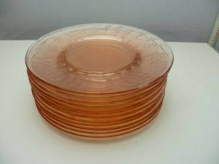 Set Of 12 Vintage Grape Etched Pink Depression Glass Dessert/appetizer Plates 8 "