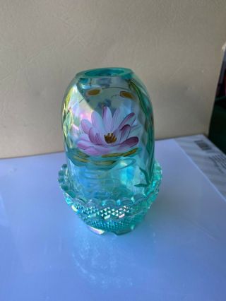 Fenton Glass Fairy Light,  Lite Blue Glass Hand Painted And Signed.  About 6 " Tall