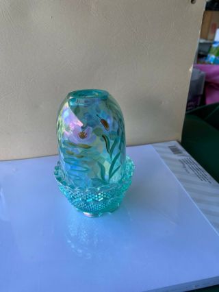 Fenton Glass Fairy Light,  lite blue glass Hand painted and signed.  about 6 