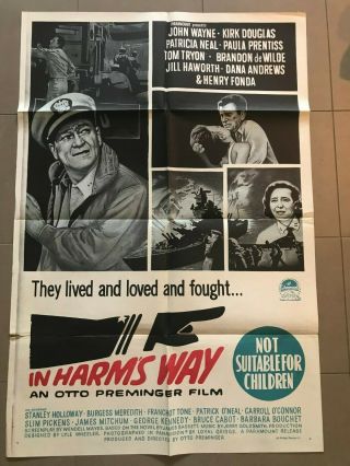 1 - Sheet Poster 27x41: In Harms Way (1965) John Wayne,  Kirk Douglas