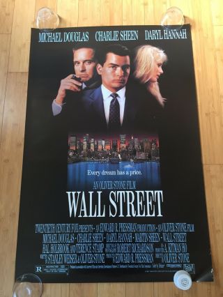 Wall Street 1987 1 - Sheet Movie Poster Oliver Stone Charlie Sheen Near Orig