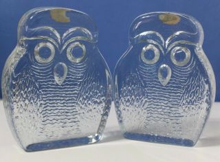 Blenko Clear Glass Owls Heavy Mid Century Modern Bookend