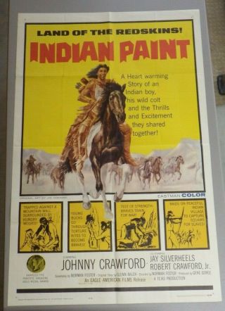 Vintage Western Movie Poster 1965 Land Of The Redskins " Indian Paint " 1sh 27x41