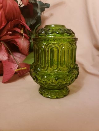 Vintage Le Smith Moon And Stars Green Glass Fairy Candle Lamp