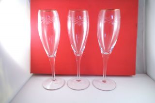 Gorham Clear Glass Bellamy Gold Set Of 3 Fluted Champagne Glasses