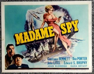 Madame Spy - 1942 Movie Theater Lobby Title Card - Constance Bennett,  Don Porter