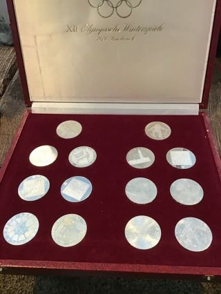 1976 Innsbruck Olympics Complete Set Of 14 Silver100 Schilling Coins In Case