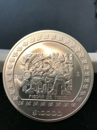 1992 Mexico 5 Oz.  999 Silver 10,  000 Pesos " Piedra De Tizoc 