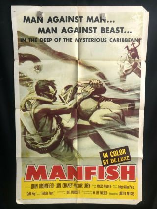 Manfish 1956 One Sheet Movie Poster Aqua Lung Divers Lon Chaney Victor Jory
