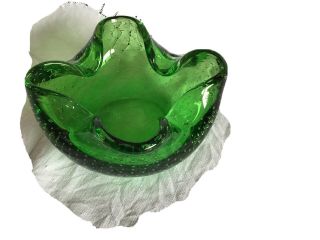 Vintage - Murano - Art Glass - Controlled Bubble Bowl / Dish / Ashtray - Green