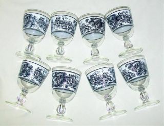 8 Wedgwood Countryside Blue Goblets Stemware - 10 Oz.  5 - 3/8 "