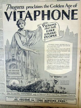 1929 Newspaper W A Large Illustrated Ad For Vitaphone The 1st Sound Movie System