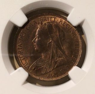 1896 Great Britain 1/2 Penny Ngc Ms 64 Rb - Bronze - Only 5 In Higher Grades