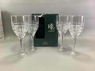 4 Ralph Lauren Home Fine Crystal Cocktail Party Goblets Iob Wine Water Glasses