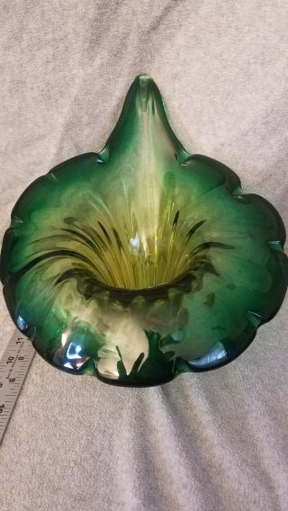 Murano Style Art Glass Jack In The Pulpit/cornucopia Vase Green To Amber