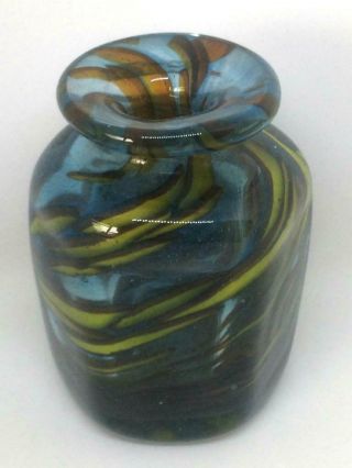 Mdina Art Glass Hexagonal Small Bottle Vase Sand Sea Tiger Blue Brown Yellow