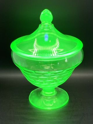 Cambridge Glass Emerald Green Honeycomb Low Footed Covered Candy Jar Compote